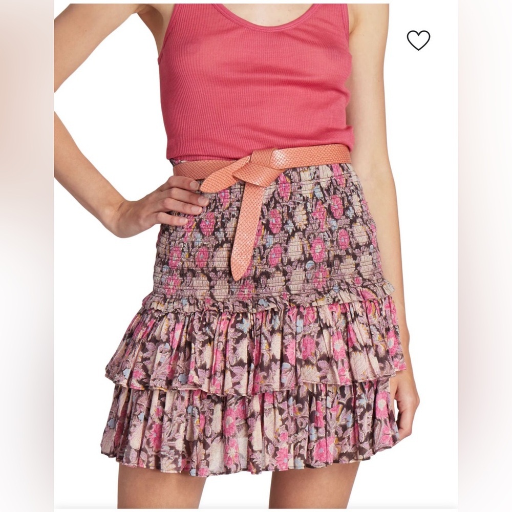 ISABEL MARANT ETOILE Naomi Smocked Floral Mini Skirt in Faded Black. Size 42